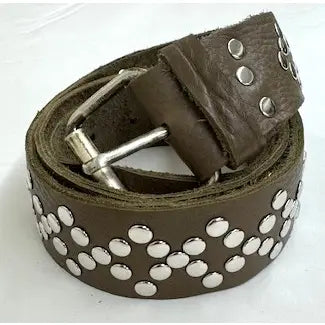 Narrow Studded Leather Belt - Taupe
