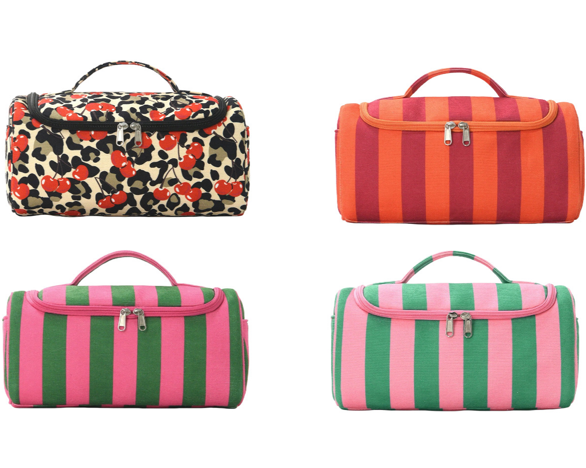 Green Pink Color-block Striped Hair Tool Storage Bag Travel Carry Case