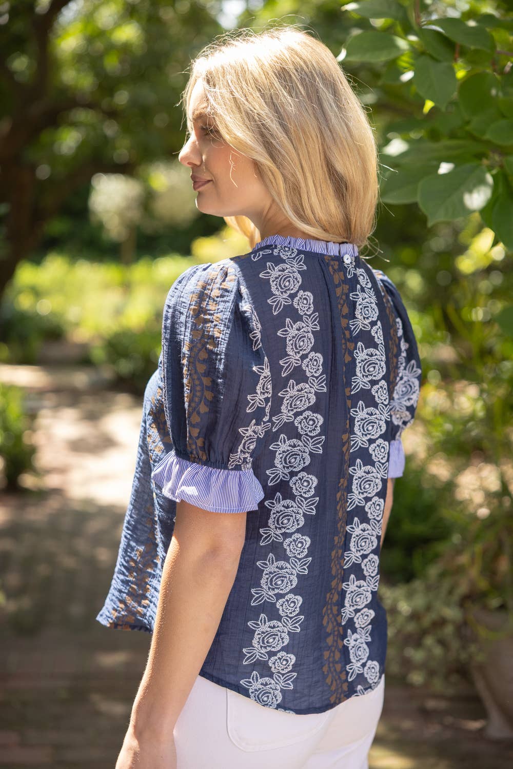 Stripe Ruffle Detail Floral Printed Top