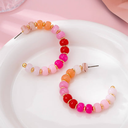 Rainbow Beaded Hoop Earrings | 80E62023: Gold