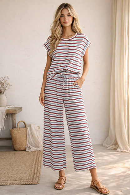 4th of July Americana Ribbed Striped Lounge Set: RED/BLUE/WHITE