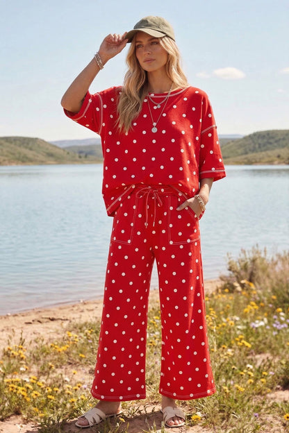 Scuba Polka Dot Lounge Set: RED/WHITE