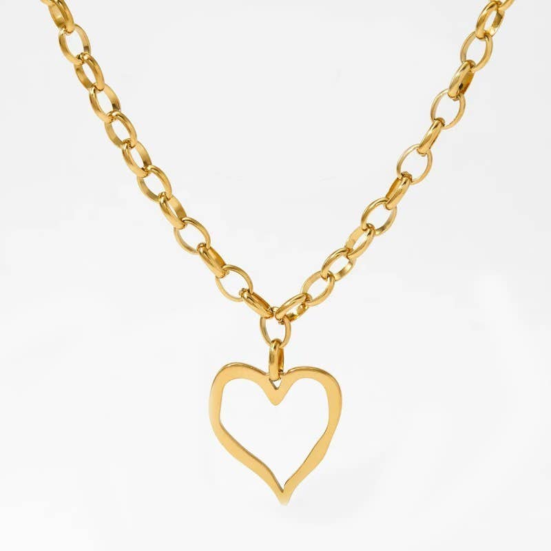 18K STAINLESS STEEL TARNISH FREE HEART NECKLACE | 40NK9564: GOLD