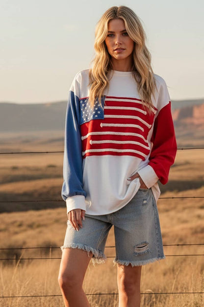4TH OF JULY FRENCH TERRY AMERICAN FLAG SWEATSHIRT