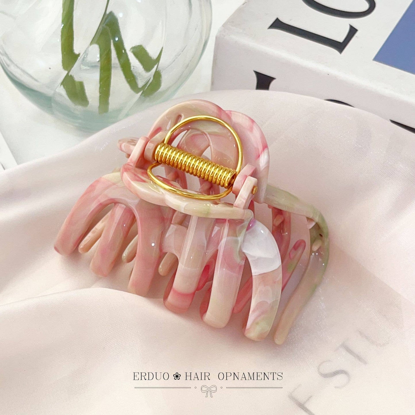 Kawaii Marble Hair Claw Clip Summer Daily Hair Accessory: Light Red