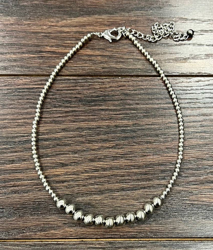 Handmade Silver Navajo Bead Necklace