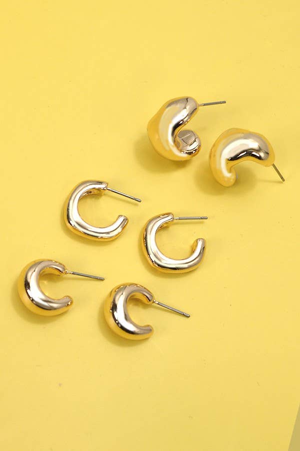 BUBBLY MINI HUGGIE HOOP TRIO EARRINGS | 80E2869: GOLD