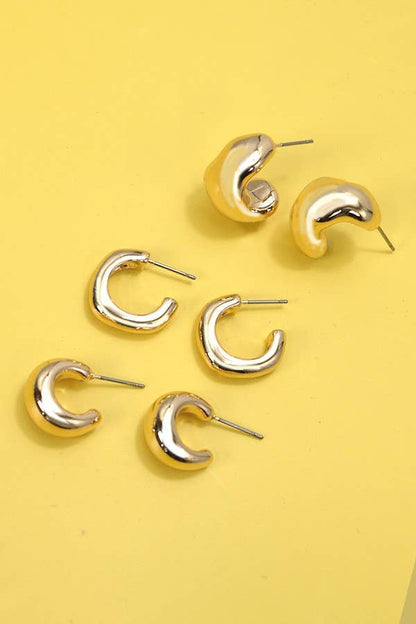 BUBBLY MINI HUGGIE HOOP TRIO EARRINGS | 80E2869: GOLD