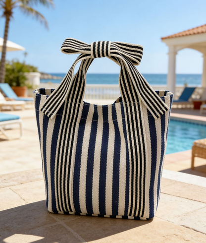 Red Mini Striped Tote Bag Beach Bow Handle Bag