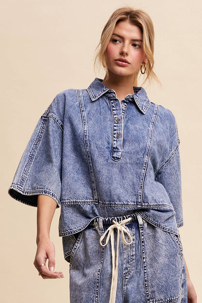 Denim Collared Oversized Top