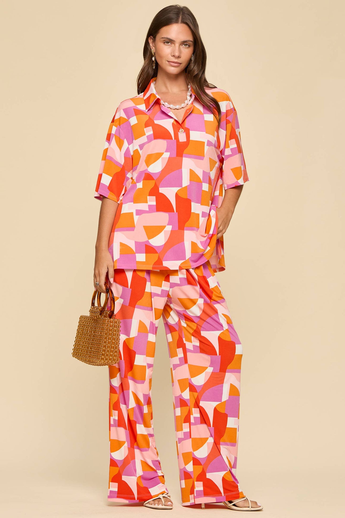 2-Piece Blouse + Relaxed Pants Resort Wear Set