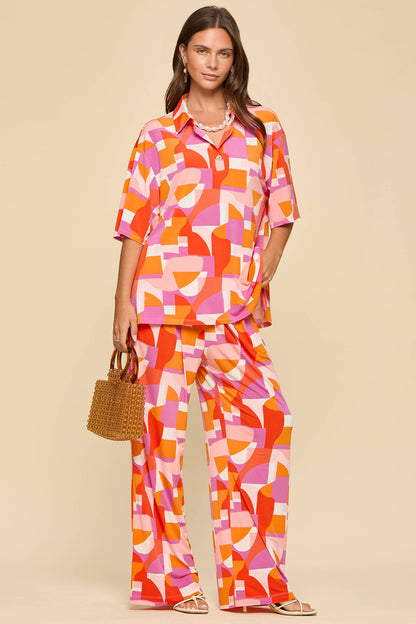 2-Piece Blouse + Relaxed Pants Resort Wear Set