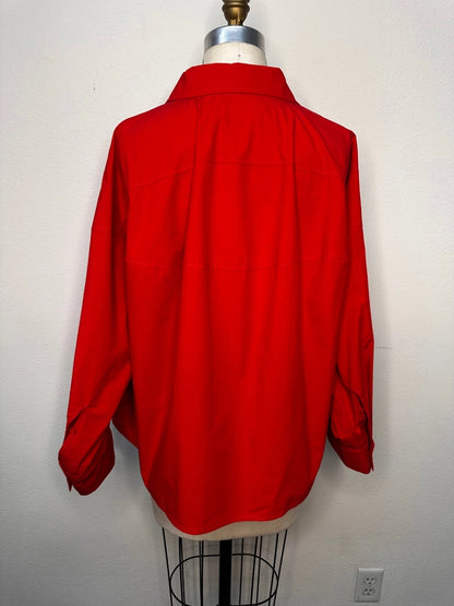 Brad & Rena Relaxed Button-Front Shirt Jacket - Red