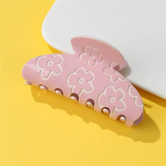 High-Shine Floral Embossed Hair Claw Clip | 40H1103: PINK