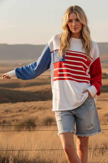 4TH OF JULY FRENCH TERRY AMERICAN FLAG SWEATSHIRT