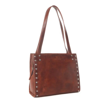 Myra Zidana Aria Amethyst Veg Tanned Leather Tote Bag in Vintage Red