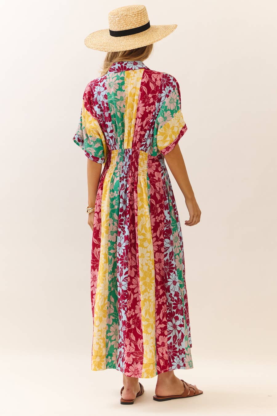 Mixed Floral Print Button-front Midi Dress: Floral Medley