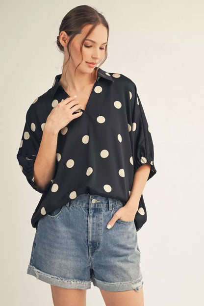 Black Blouse with Polka Dots