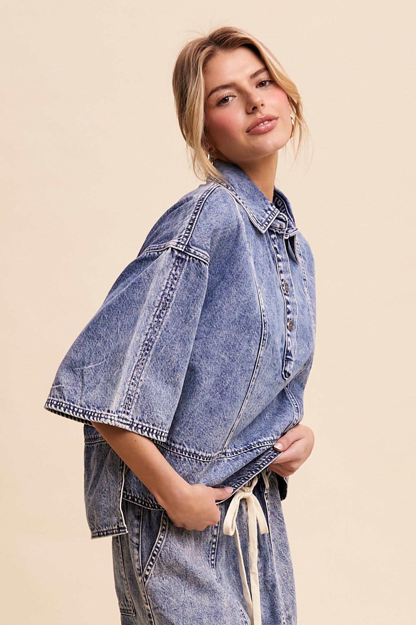 Denim Collared Oversized Top