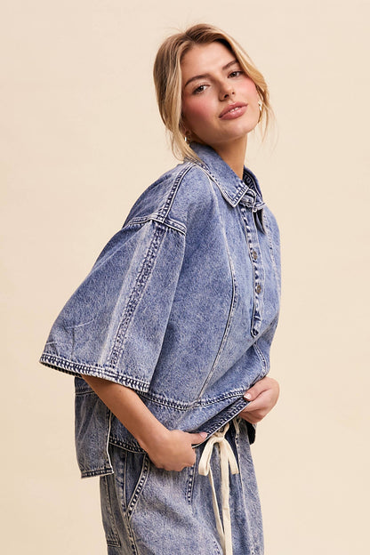 Denim Collared Oversized Top