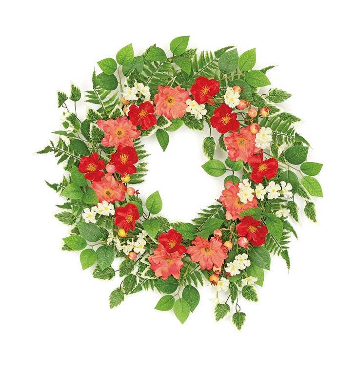 Mix Flower & Currant Berry, Wreath, 24", Orange/Red
