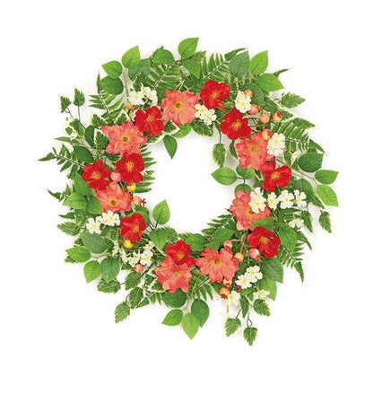 Mix Flower & Currant Berry, Wreath, 24", Orange/Red