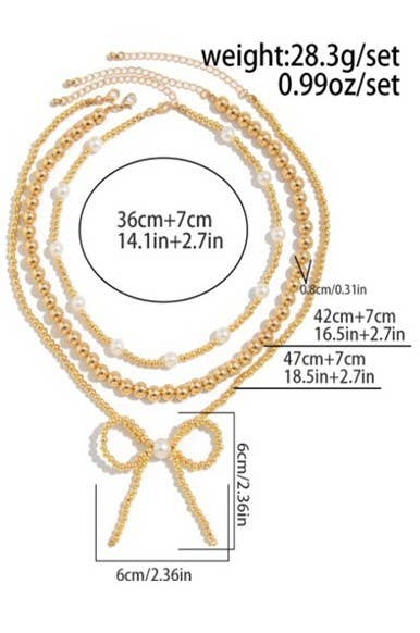 Josslyn Gold Multilayer Ball Chain Pearl Bow Necklace