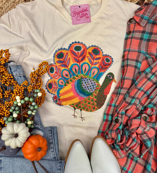 Branded Cotton Bright Watercolor Turkey Graphic Tee