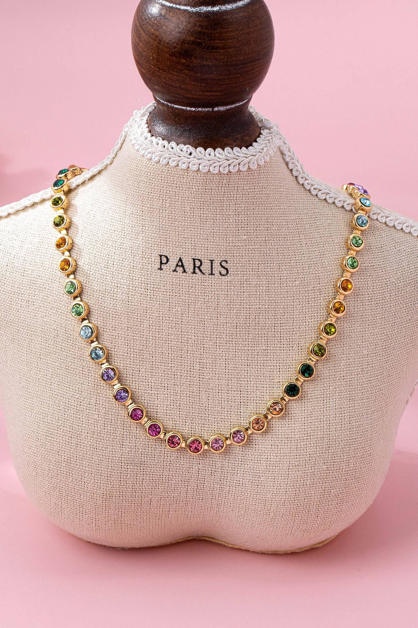 Rainbow Bezel-Set Gemstone Tennis Necklace | 80N92827: Gold