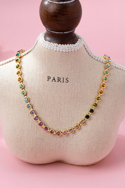 Rainbow Bezel-Set Gemstone Tennis Necklace | 80N92827: Gold