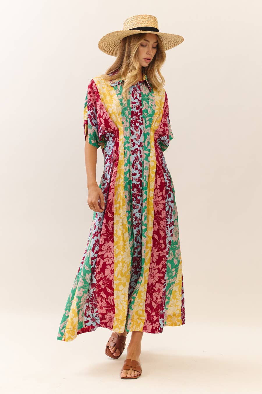 Mixed Floral Print Button-front Midi Dress: Floral Medley