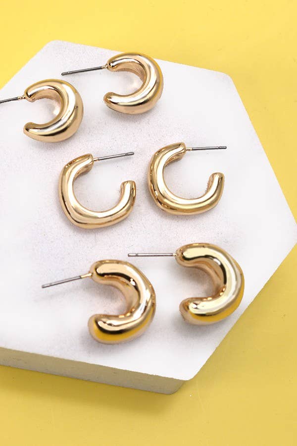 BUBBLY MINI HUGGIE HOOP TRIO EARRINGS | 80E2869: GOLD