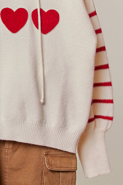 Heart Striped Sweater with Hoodie