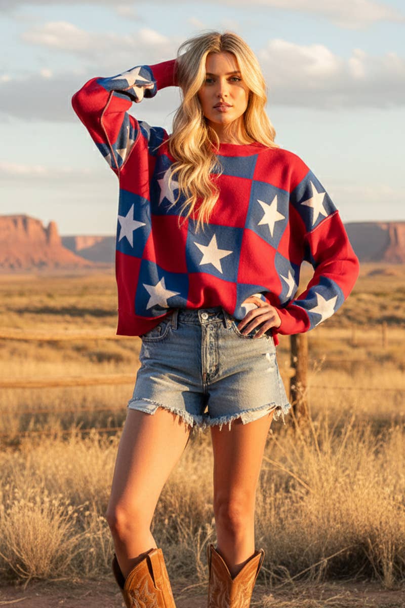 AMERICANA CHECKERED SWEATER TOP