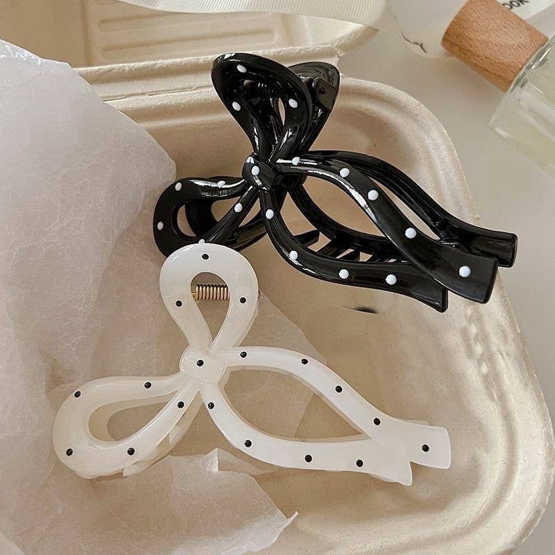 Polka Dot Bow Hair Claw Clips | 40H1094: OFF WHITE
