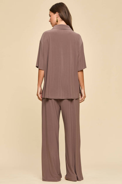 2-Piece Blouse + Relaxed Pants Resort Wear Mocha Set
