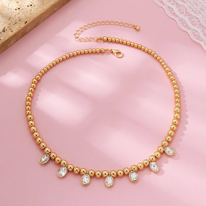 Oval Stone Beaded Ball Chain necklace | 80N92776: GOLD