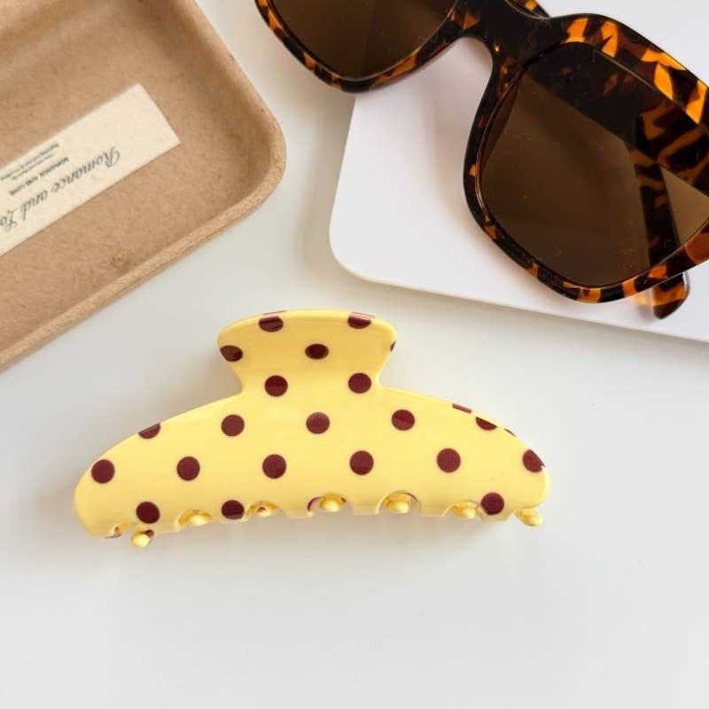 Retro Polka Dot Hair Claw - Glossy Spotted French | 40H1099: Butter Yellow