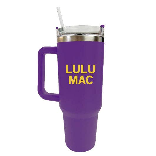 LULU MAC Tumbler Purple with Yellow Gold Logo