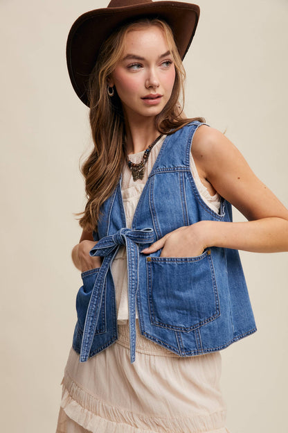 Denim Tie-Front Vest