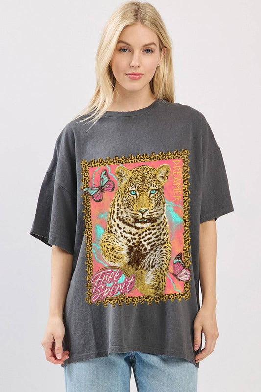 Black Leopard Graphic Oversized Box Tee