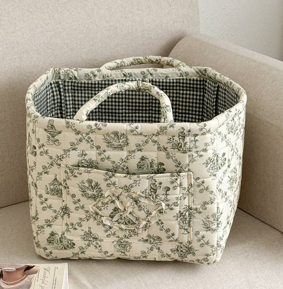 Pink Quilted Floral Laundry Basket Boho Storage basket