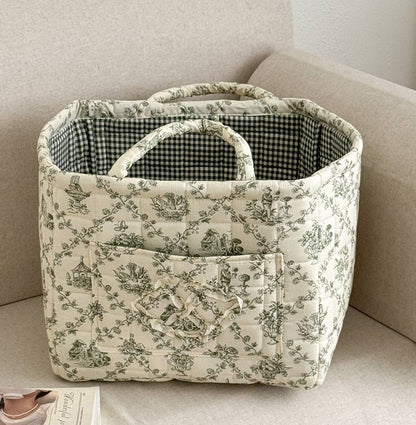 Pink Quilted Floral Laundry Basket Boho Storage basket