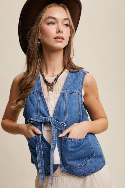 Denim Tie-Front Vest