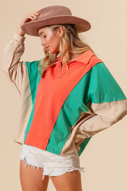 COLORBLOCK FRENCH TERRY KNIT TOP