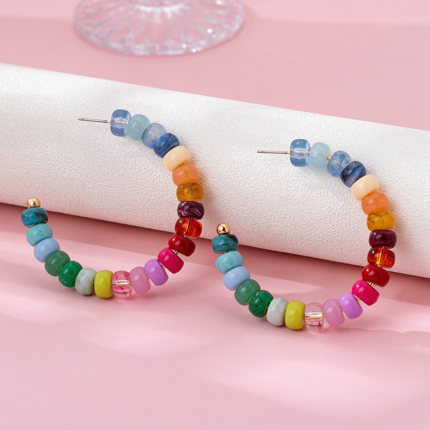 Multi-Color Beaded Hoop Earrings | 80E62019: Gold