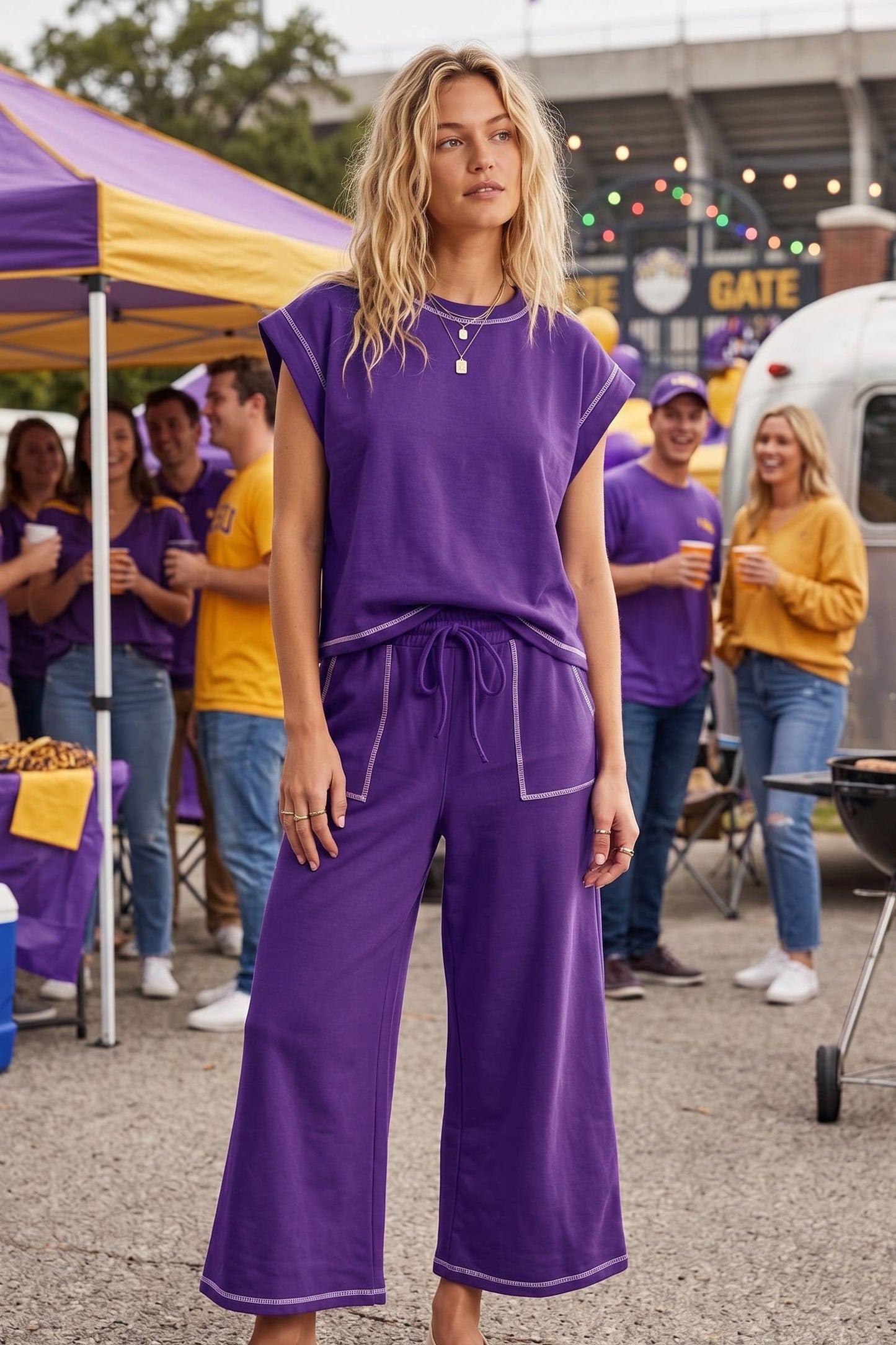Purple Scuba Raw Edge Lounge Set: