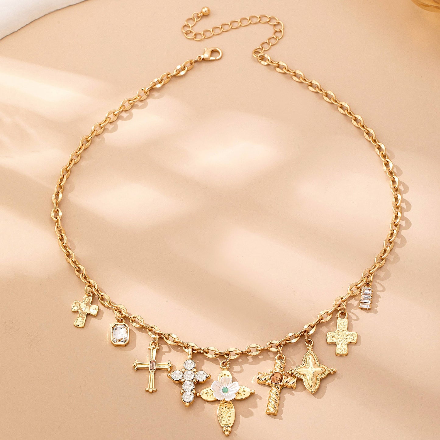 Charm Necklace - Multi-Cross Crystal Charm | 80N92856: Gold
