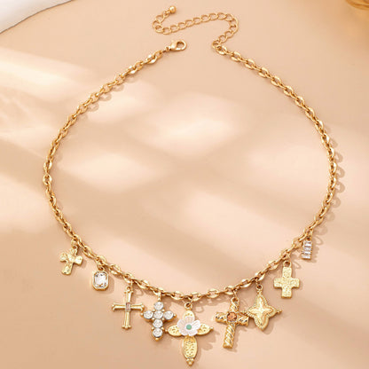 Charm Necklace - Multi-Cross Crystal Charm | 80N92856: Gold