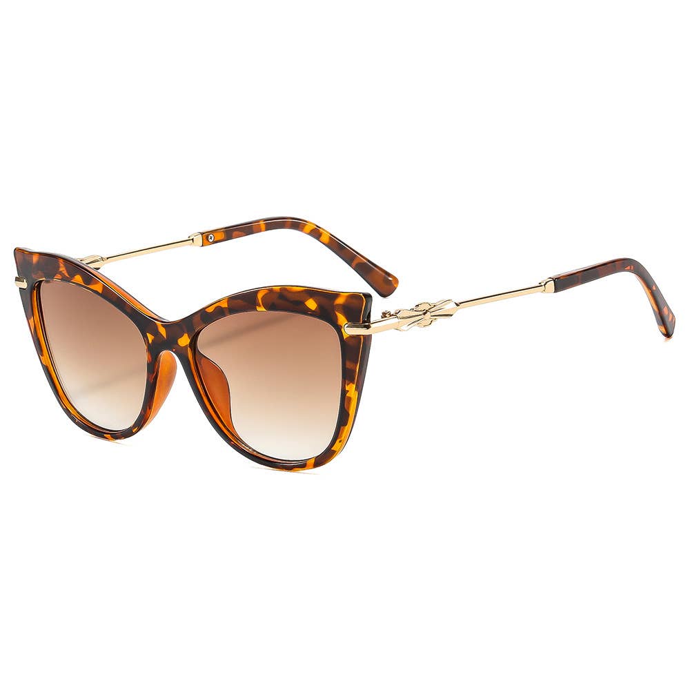 Cat-Eye Trendy Metal Accessories Versatile Sunglasses: Leopard